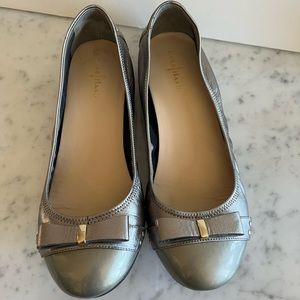 Cole Haan Air Monica Ballet Flats Silver Patent Leather with Bow